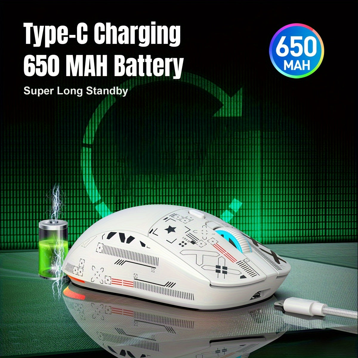 Souris de jeu sans fil RGB HXSJ