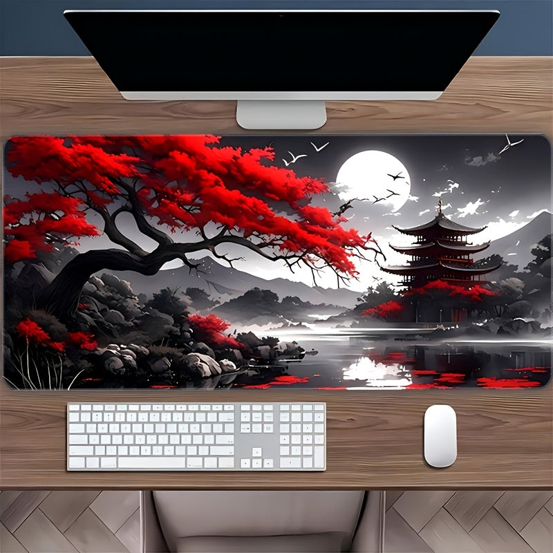 Tapis de souris gaming rouge vif - Grand tapis de bureau étendu