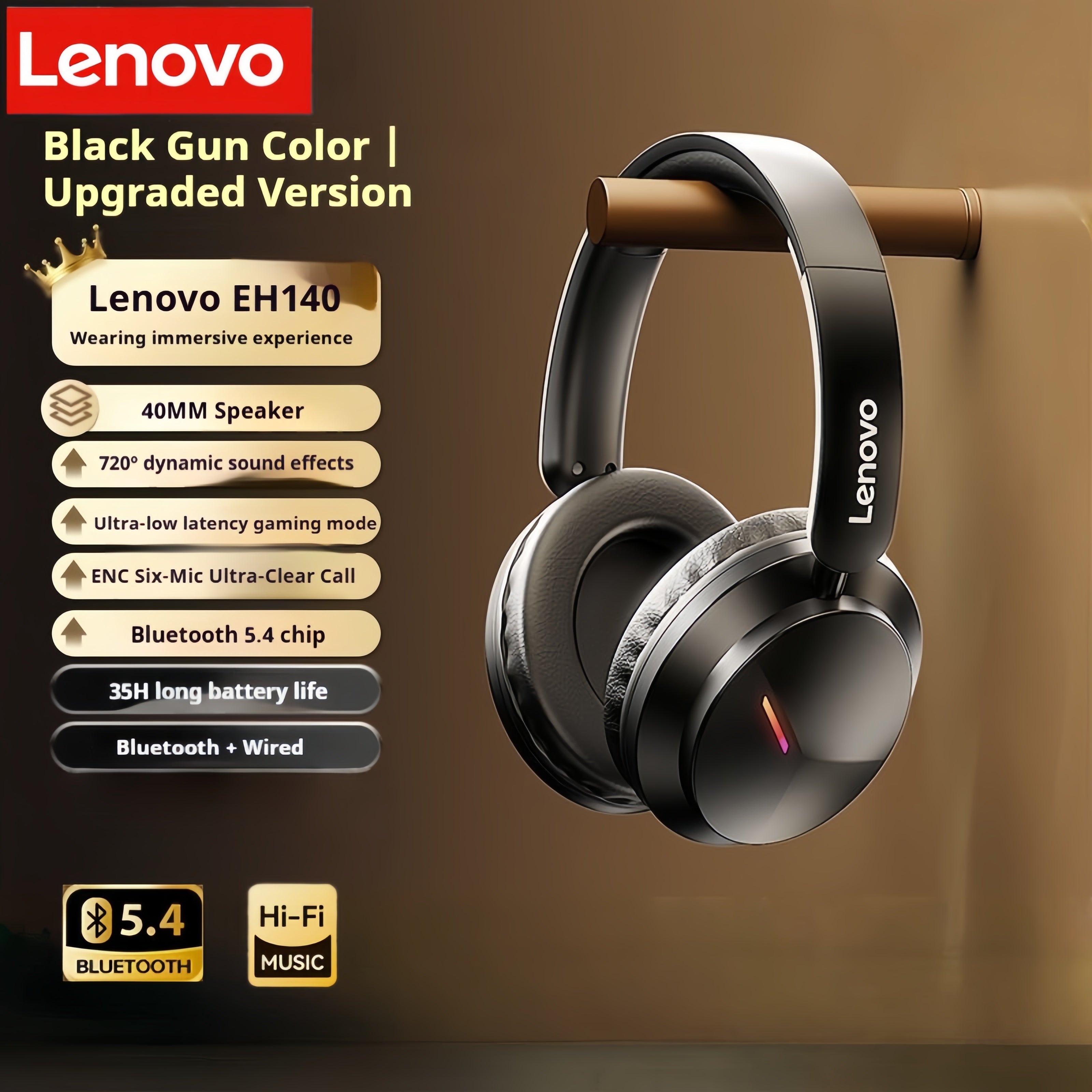 Lenovo EH140 Wireless Gaming Earphones - Low Latency Bass