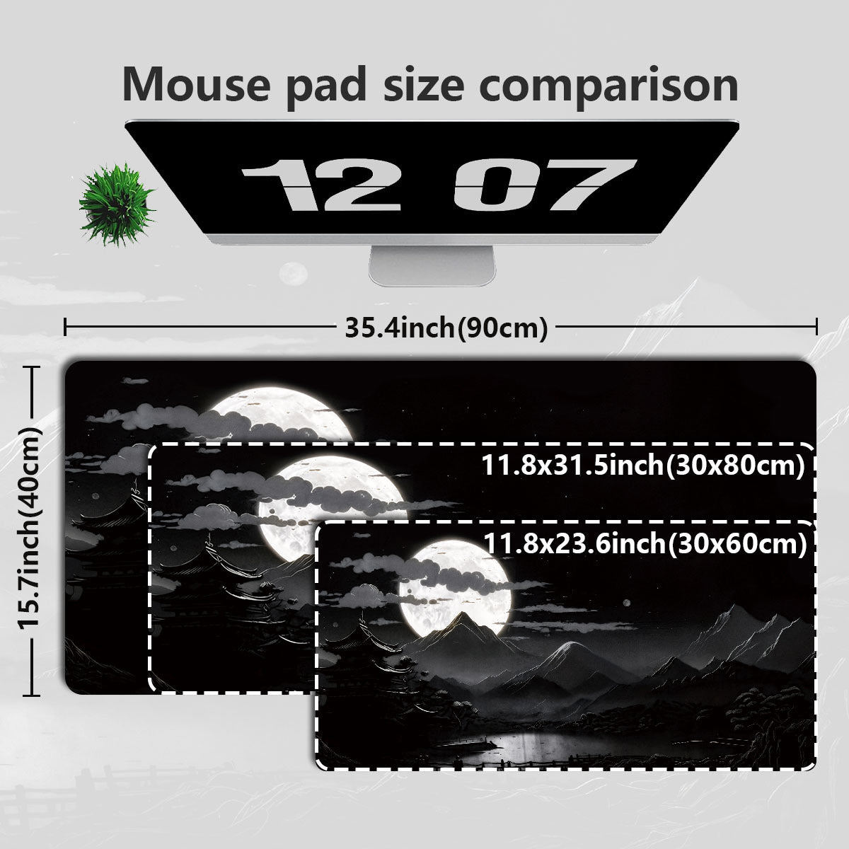 Asian Landscape Gaming Mouse Pad - Moon Mountain Extended