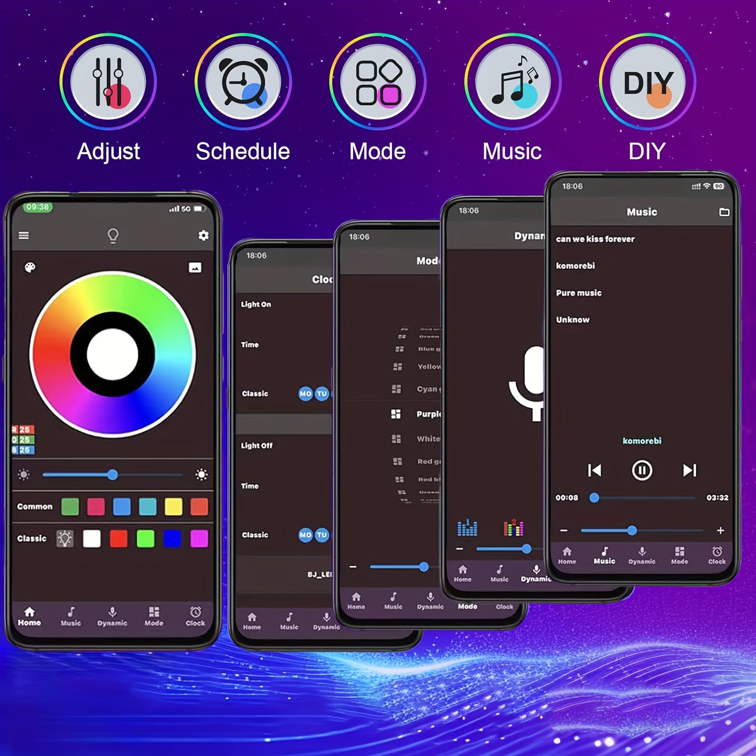 RGB LED Strip Lights - Music Sync App Control