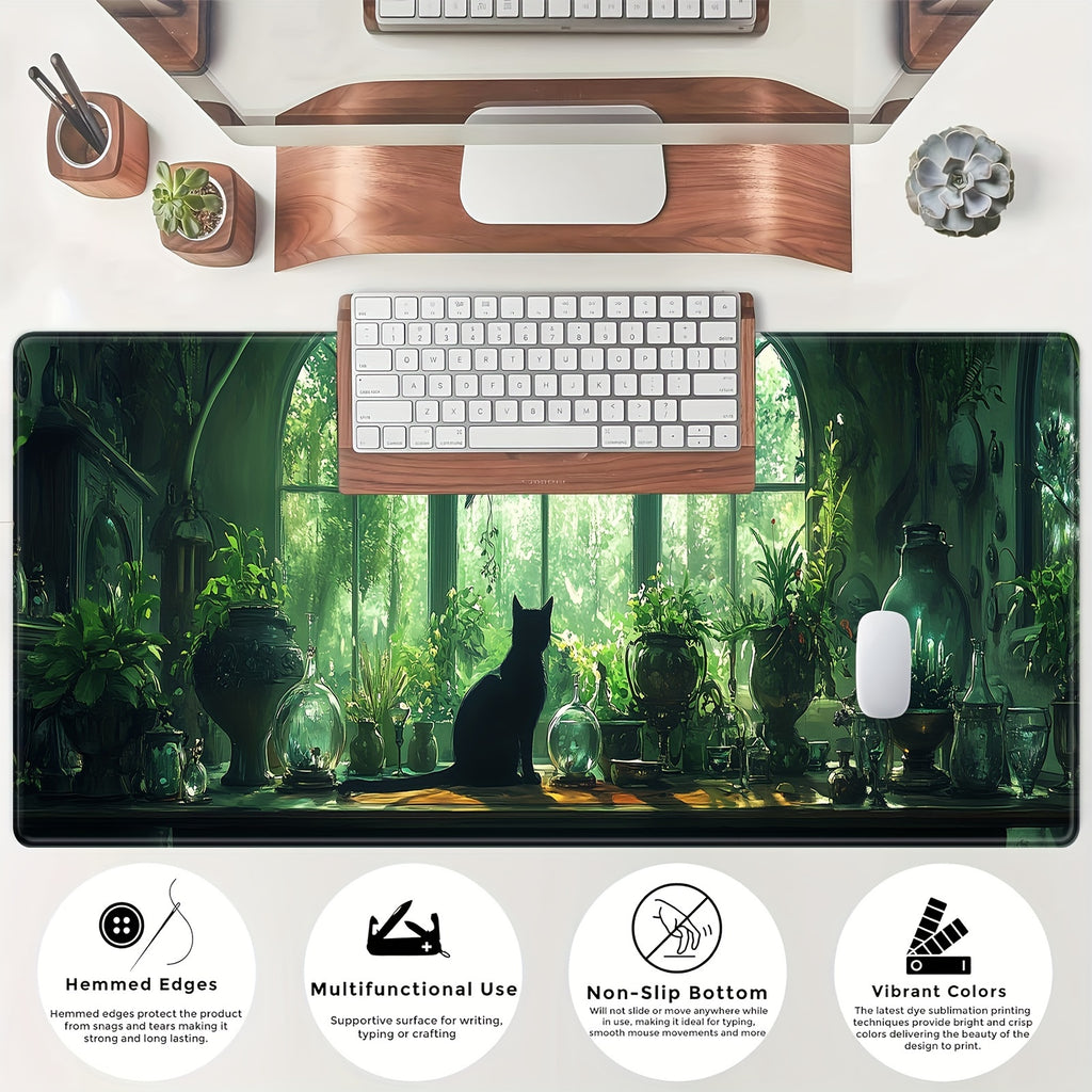 Tapis de souris gaming Kawaii Chat Noir - Plantes Anime Étendu