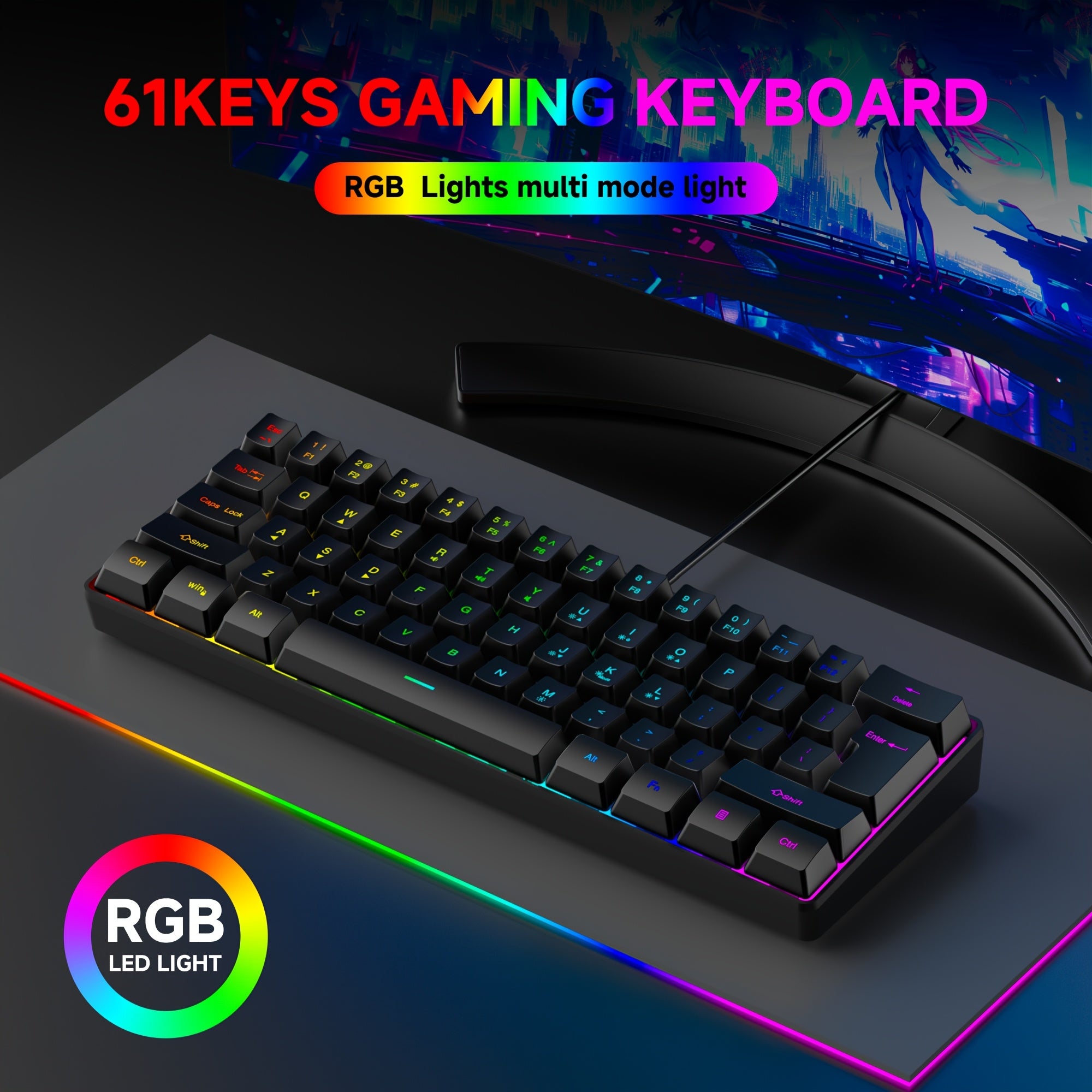 Clavier de jeu GOTBAT 60 % - Rétroéclairage RGB 61 touches