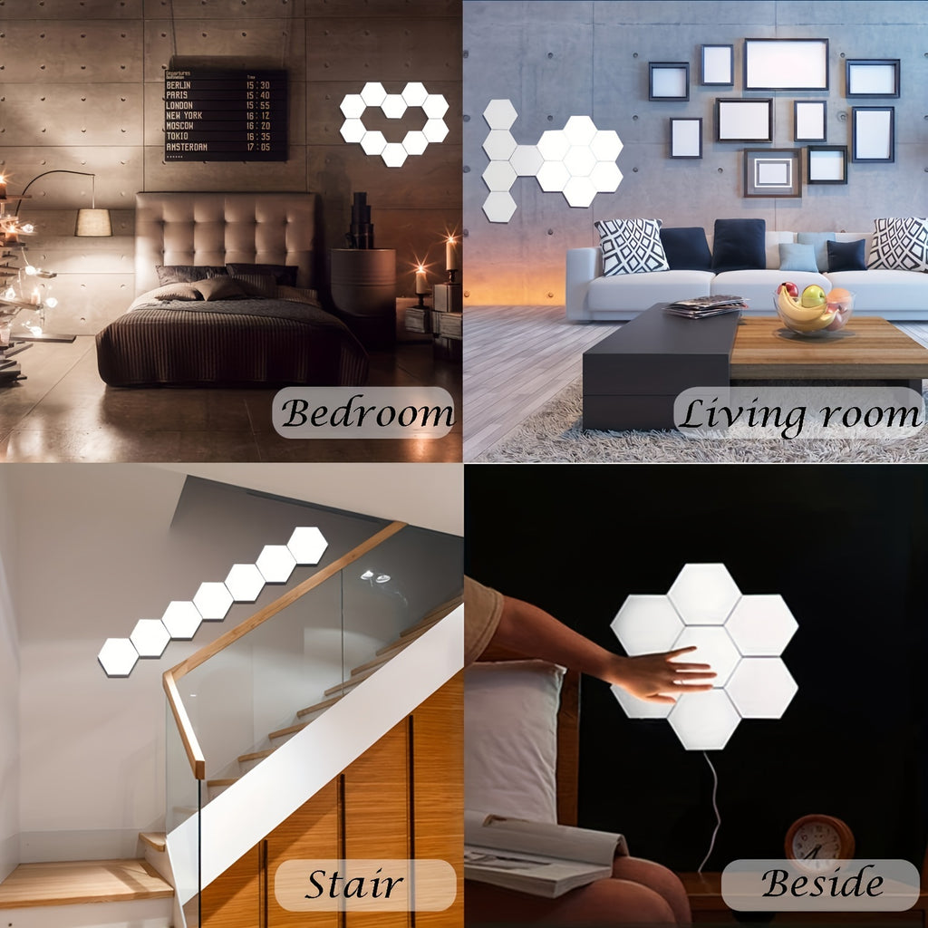 Hexagonal LED Touch Lights - Set of 6 Wall Mounted