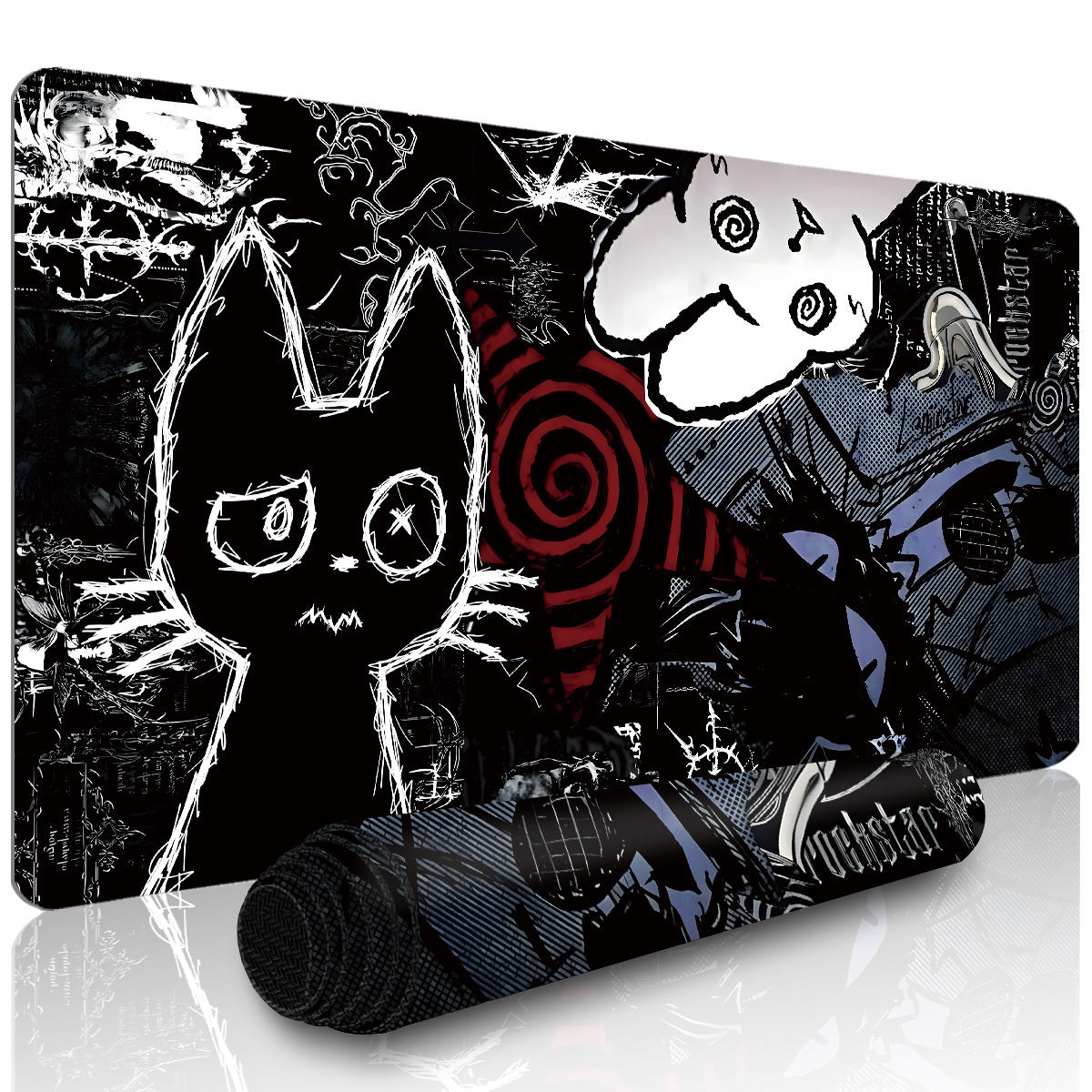 Gothic Anime Cat Gaming Mouse Pad - Punk Skull Extended