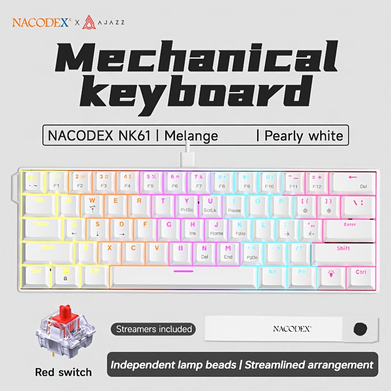 AJAZZ NK61 Mechanical Keyboard - Hot-Swappable Red