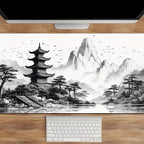 Tapis de souris gaming paysage à l'encre chinoise - Art noir et blanc