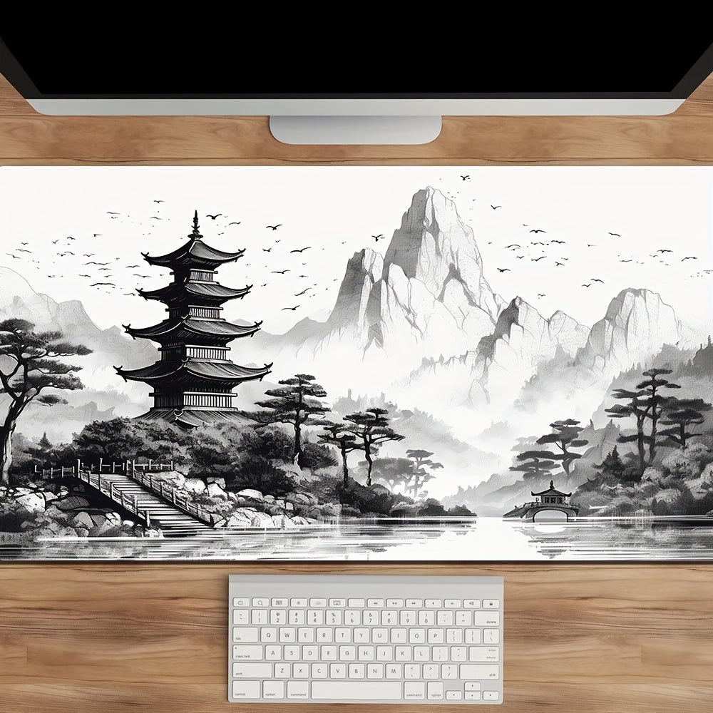 Tapis de souris gaming paysage à l'encre chinoise - Art noir et blanc