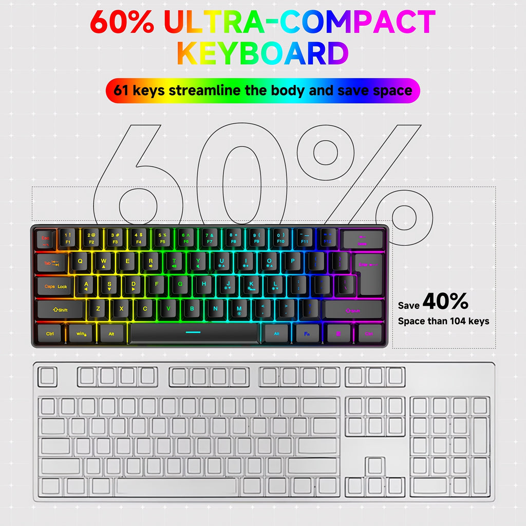 Clavier de jeu GOTBAT 60 % - Rétroéclairage RGB 61 touches