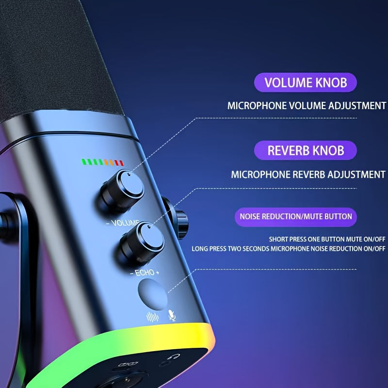 Microphone Gaming USB - RVB et Annulation de Bruit