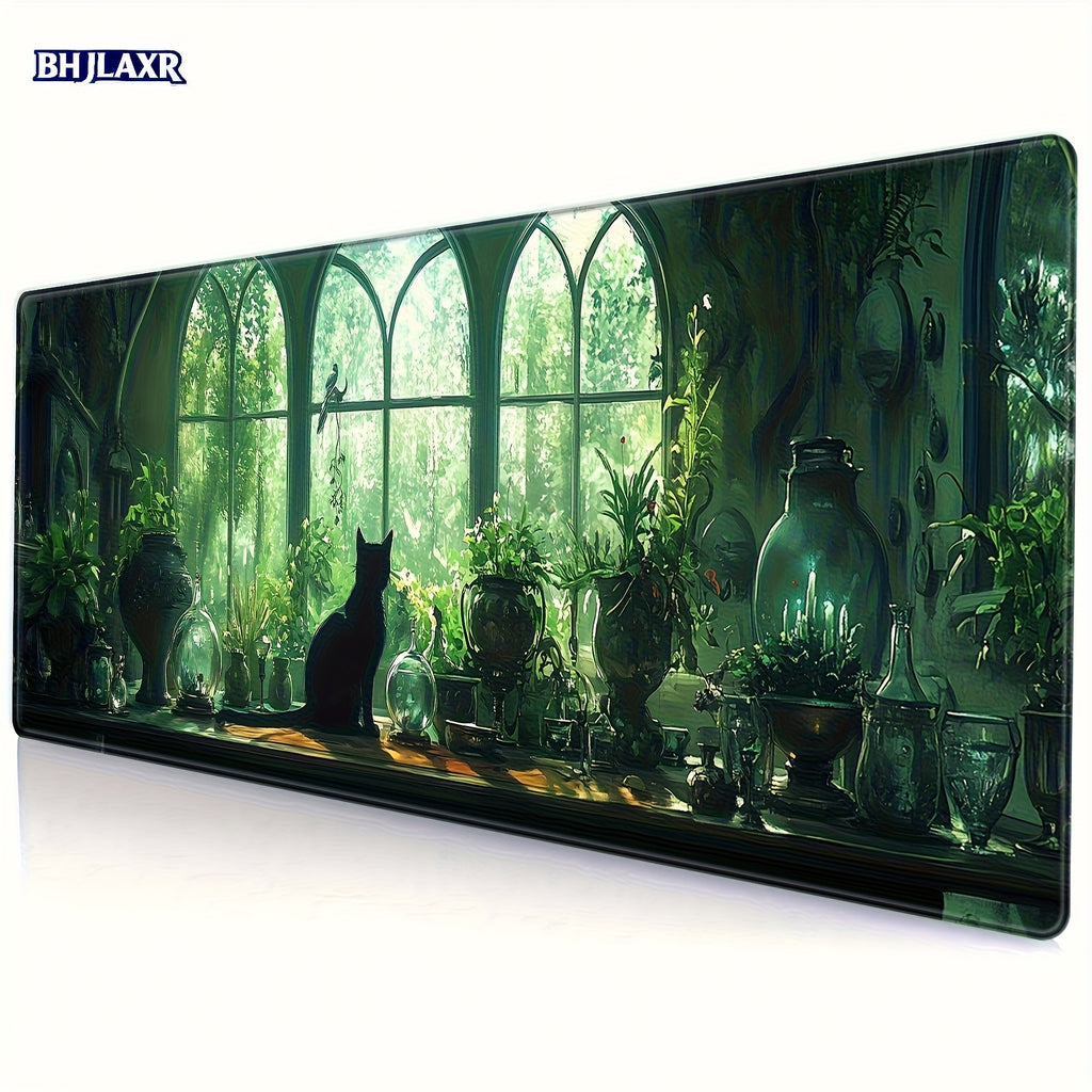 Tapis de souris gaming Kawaii Chat Noir - Plantes Anime Étendu