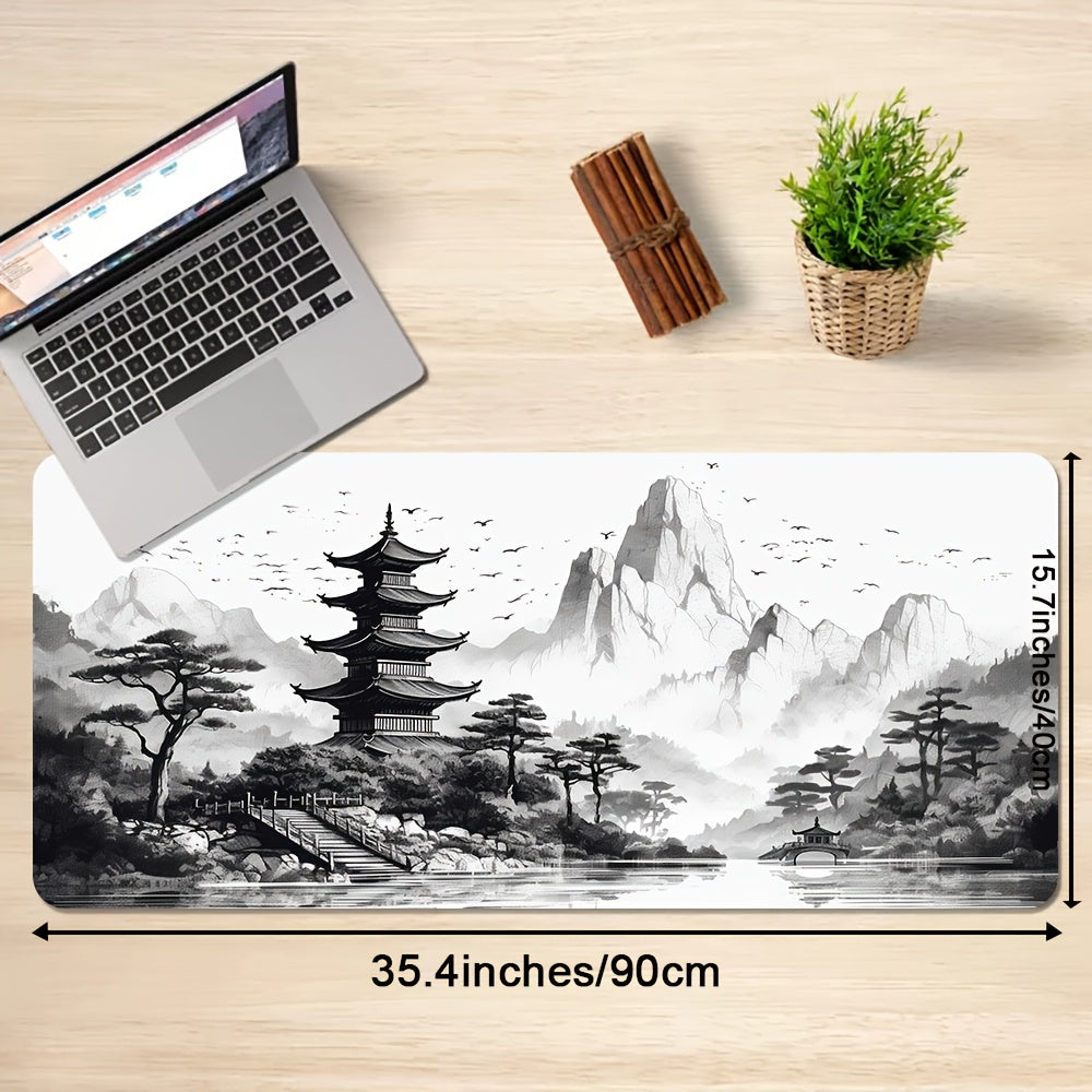 Tapis de souris gaming paysage à l'encre chinoise - Art noir et blanc