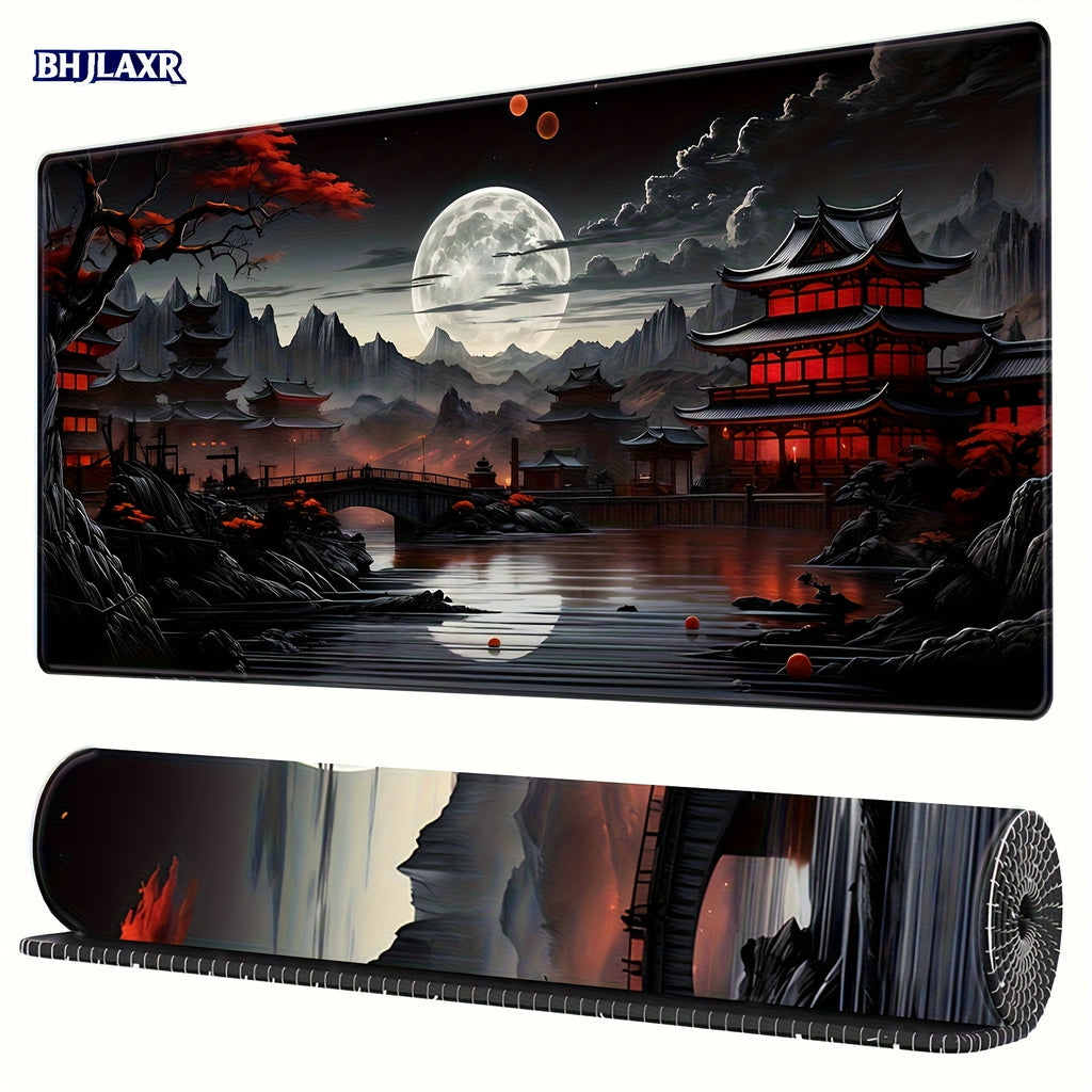 Tapis de souris gaming Japanese Moon Riverside - Noir et rouge XXL