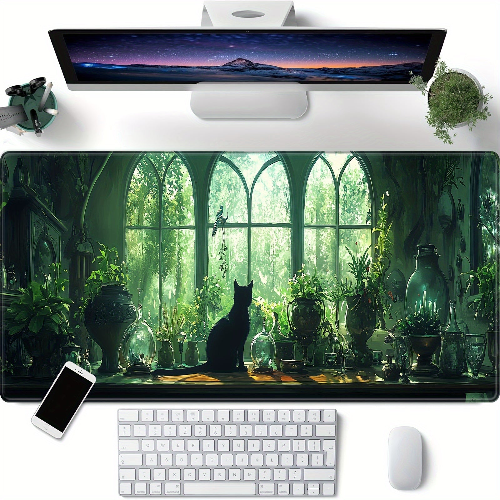 Kawaii Black Cat Gaming Mouse Pad - Anime Plants Extended