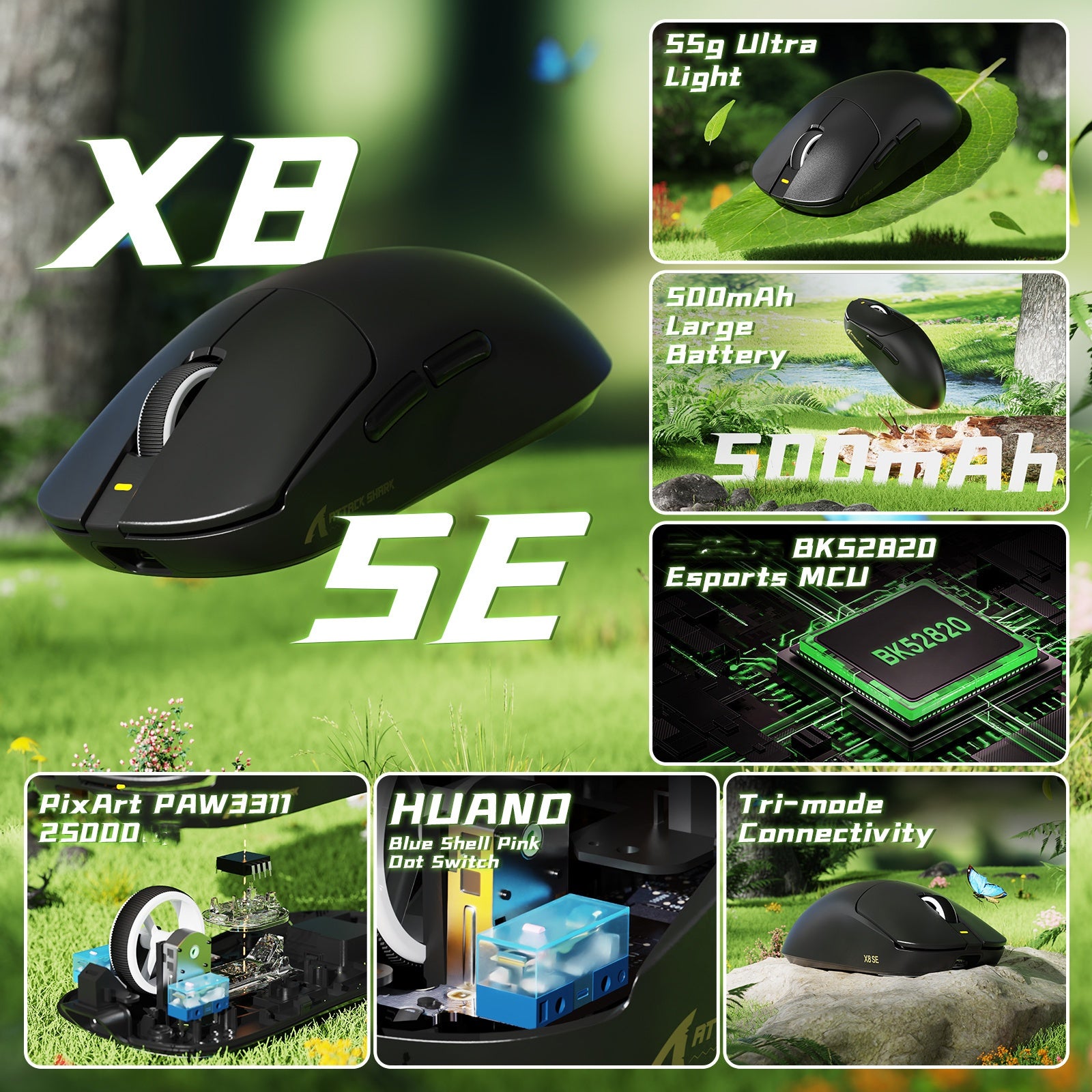 Souris gaming ATTACK SHARK X8 SE - Légère (55 g)
