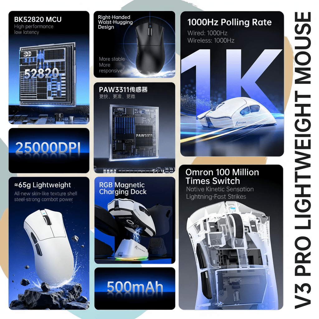 ATTACK SHARK V3PRO - Tri-Mode Gaming Mouse