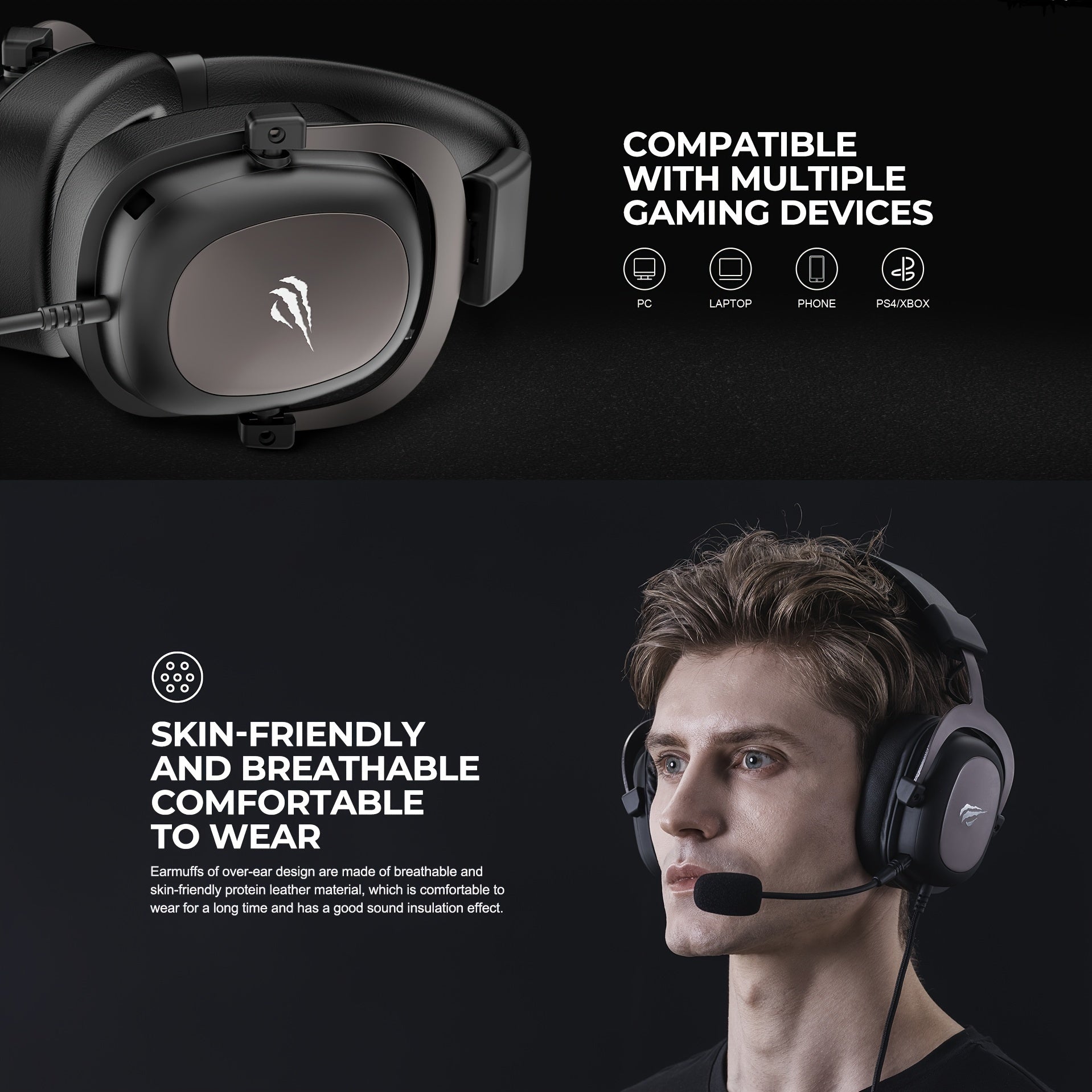 HAVIT Gaming Headset 53mm - Leather Surround Sound