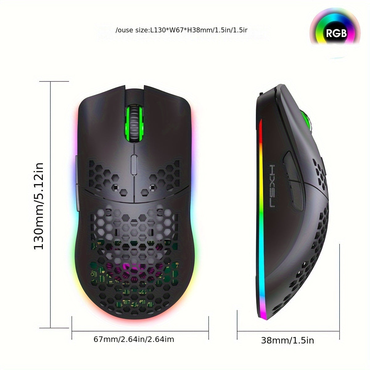 HXSJ Wireless RGB Gaming Mouse - Rechargeable