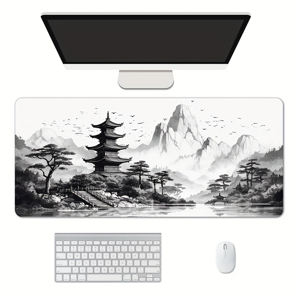 Chinese Ink Landscape Gaming Mouse Pad - Black White Art