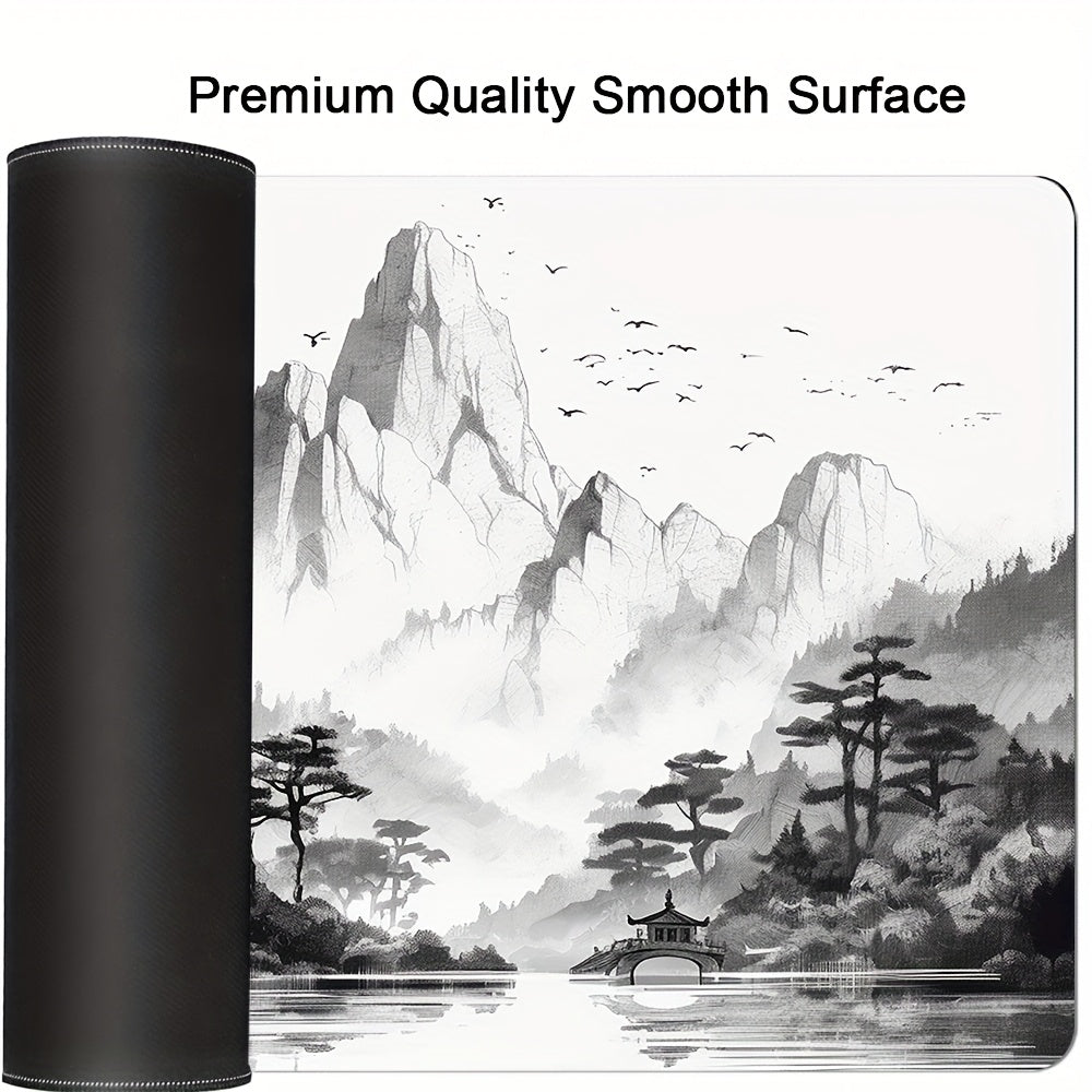 Tapis de souris gaming paysage à l'encre chinoise - Art noir et blanc