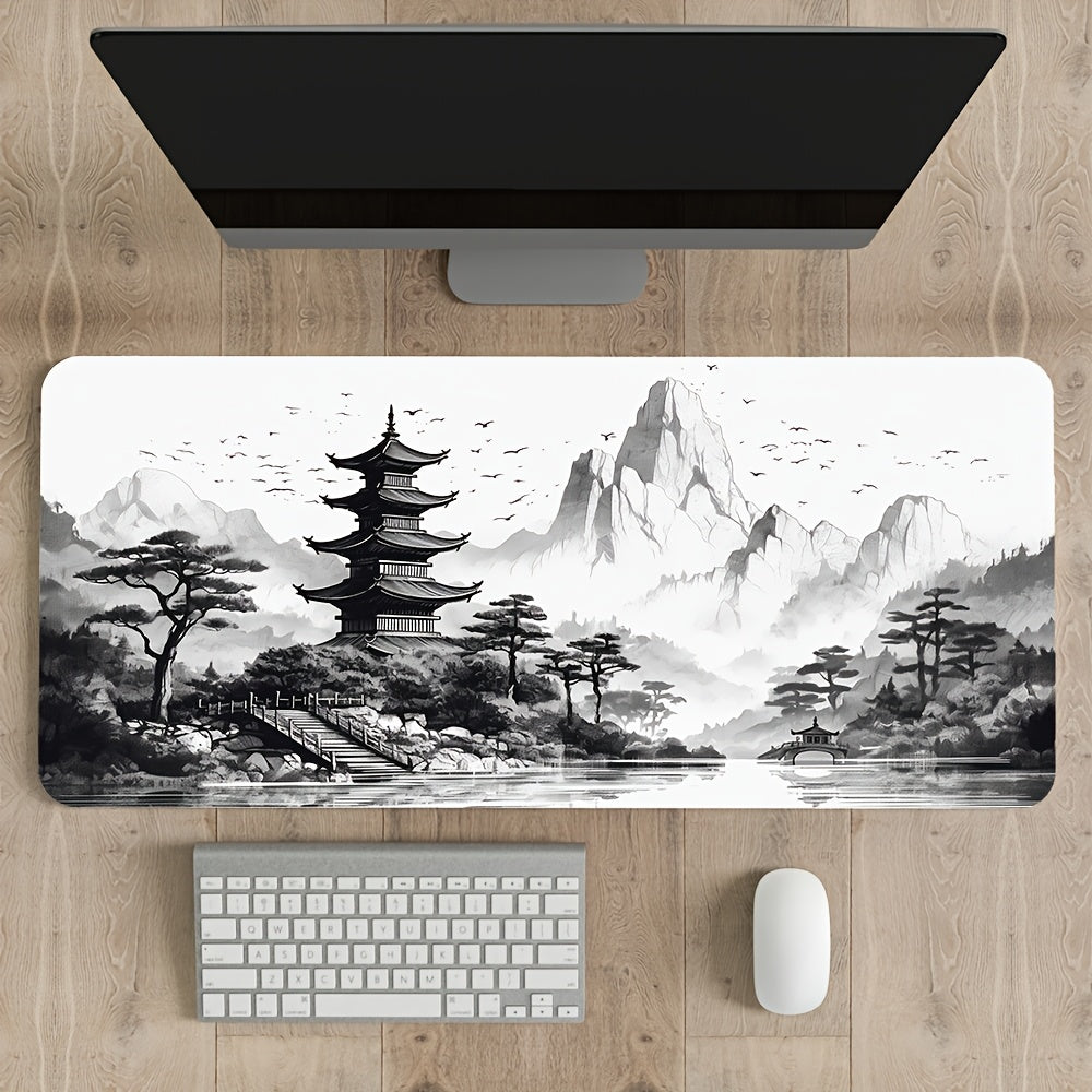 Tapis de souris gaming paysage à l'encre chinoise - Art noir et blanc