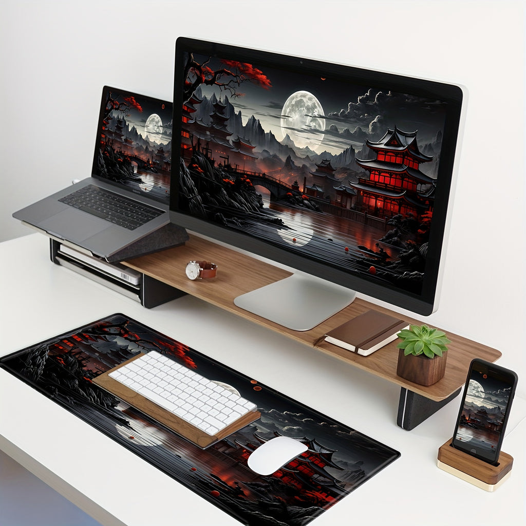 Tapis de souris gaming Japanese Moon Riverside - Noir et rouge XXL