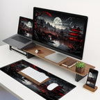 Tapis de souris gaming Japanese Moon Riverside - Noir et rouge XXL