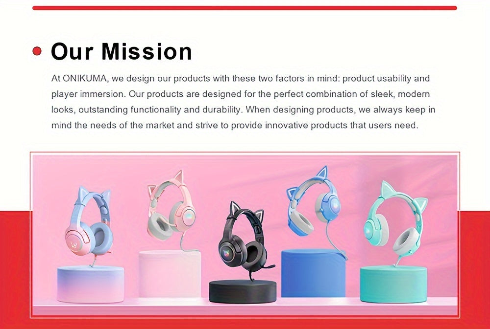 Casque de jeu ONIKUMA à oreilles de chat - Oreilles détachables RGB