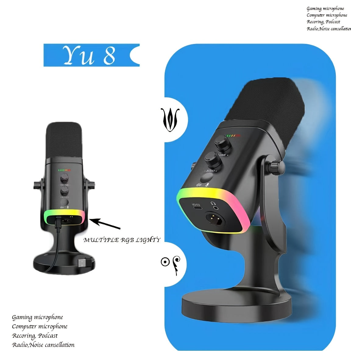 Microphone Gaming USB - RVB et Annulation de Bruit