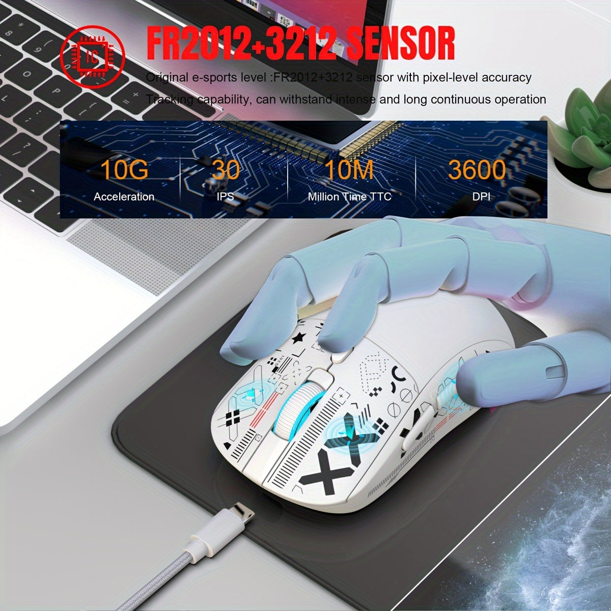 Souris de jeu sans fil RGB HXSJ