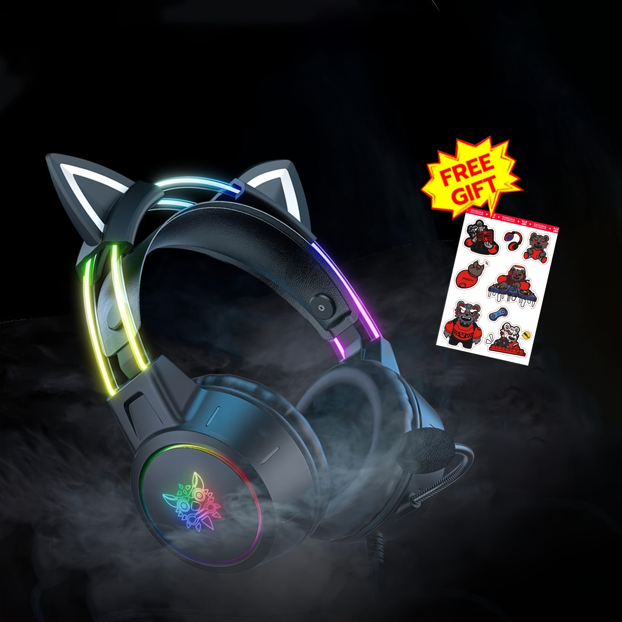 ONIKUMA Cat Ear Gaming Headset - RGB Detachable Ears