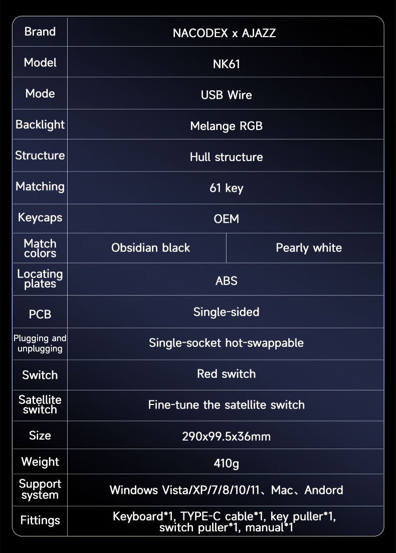 Clavier mécanique AJAZZ NK61 - Touches interchangeables à chaud (rouge)
