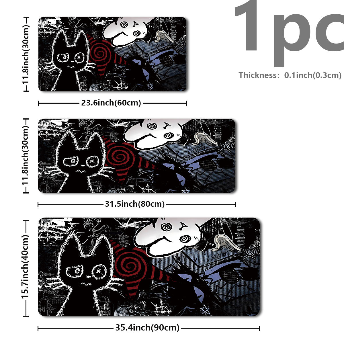 Gothic Anime Cat Gaming Mouse Pad - Punk Skull Extended