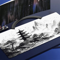 Tapis de souris gaming paysage à l'encre chinoise - Art noir et blanc
