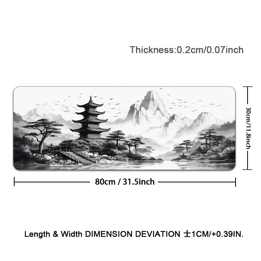 Tapis de souris gaming paysage à l'encre chinoise - Art noir et blanc