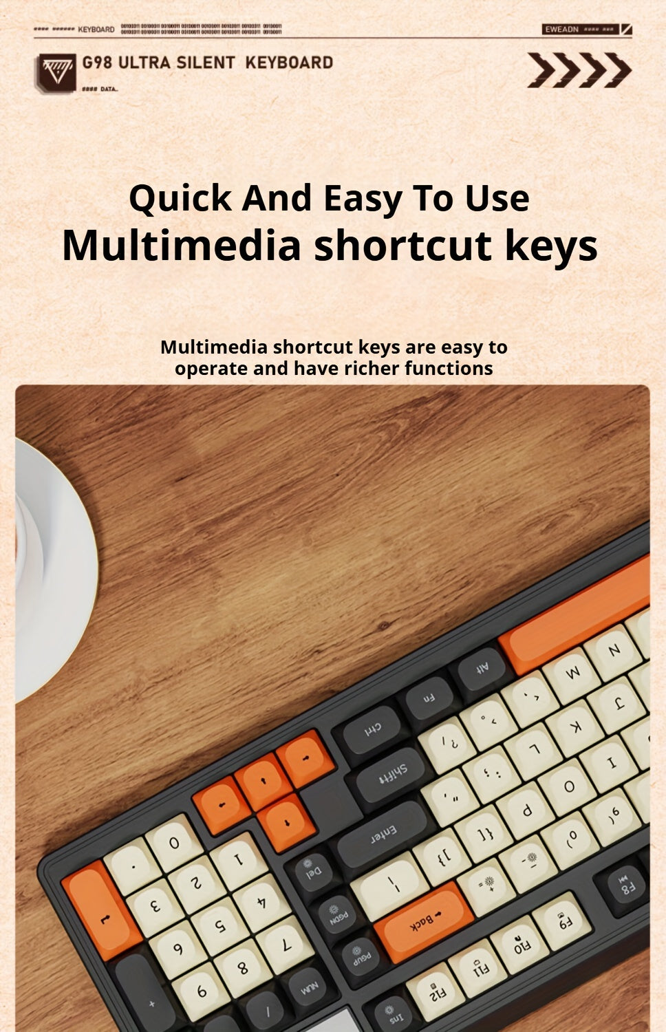 Clavier de jeu EWEADN 98 touches - Rétroéclairage arc-en-ciel