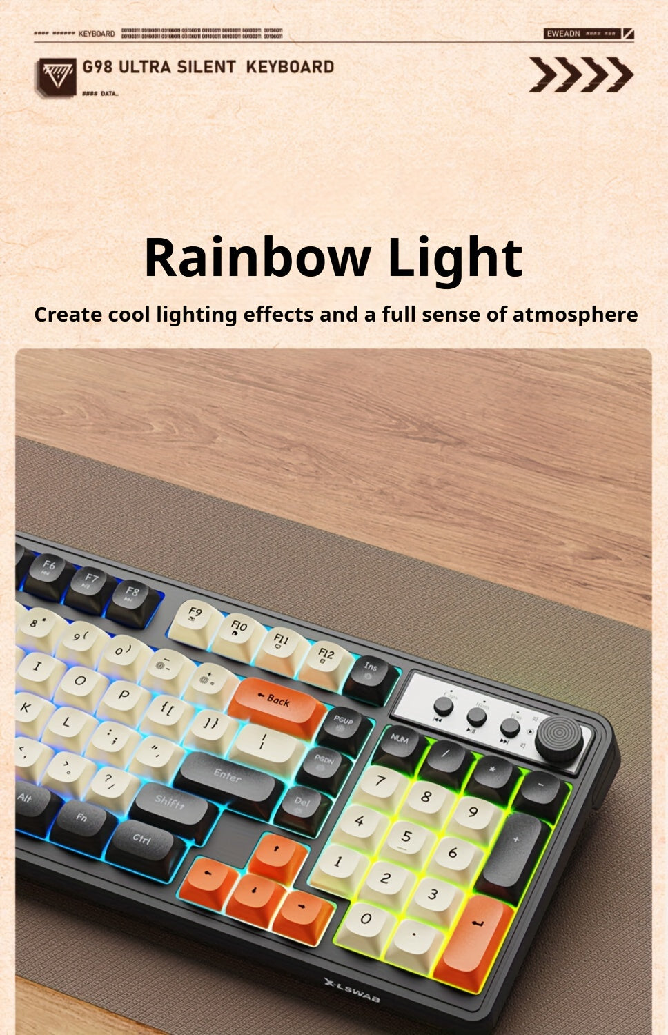 Clavier de jeu EWEADN 98 touches - Rétroéclairage arc-en-ciel