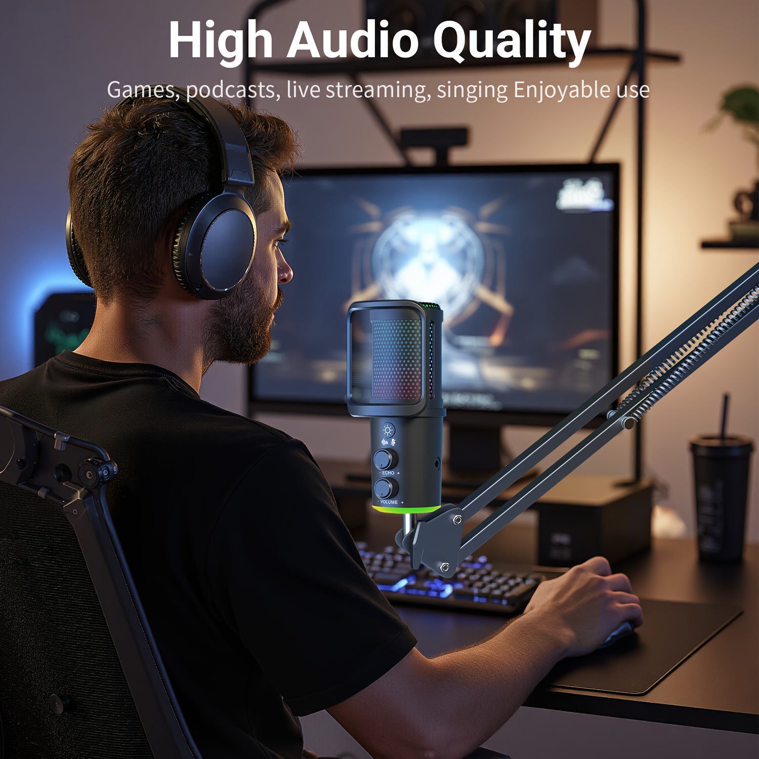 RIKSOIN - Microphone USB RVB avec bras rétractable