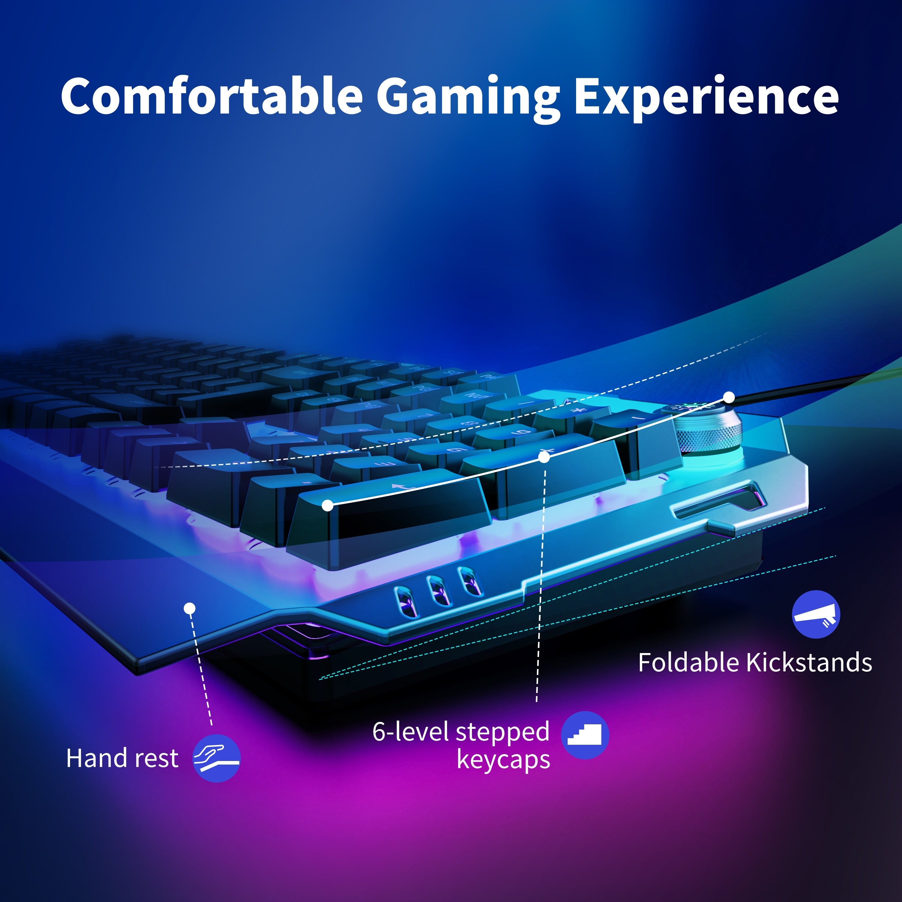 EWEADN Gaming Keyboard 104 Keys - LED Backlit Knob