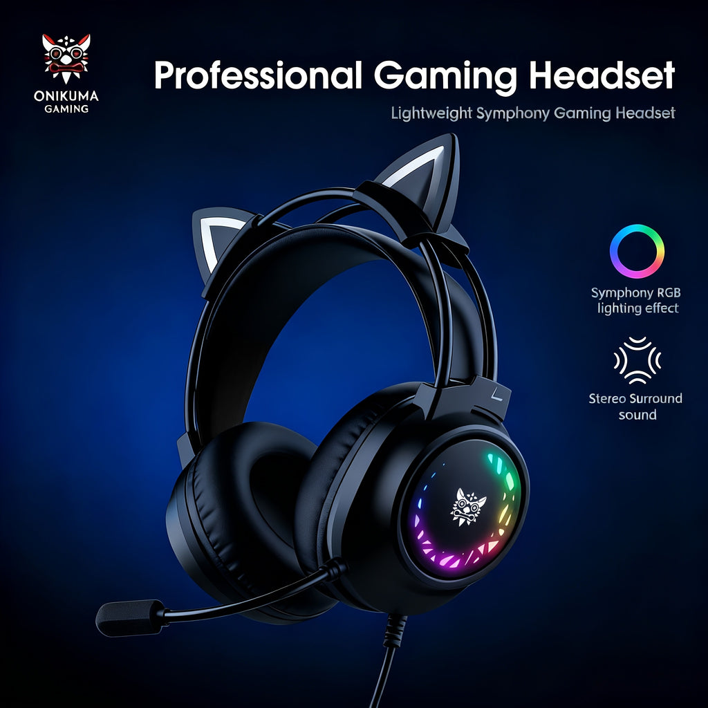 Casque de jeu ONIKUMA à oreilles de chat - Oreilles détachables RGB
