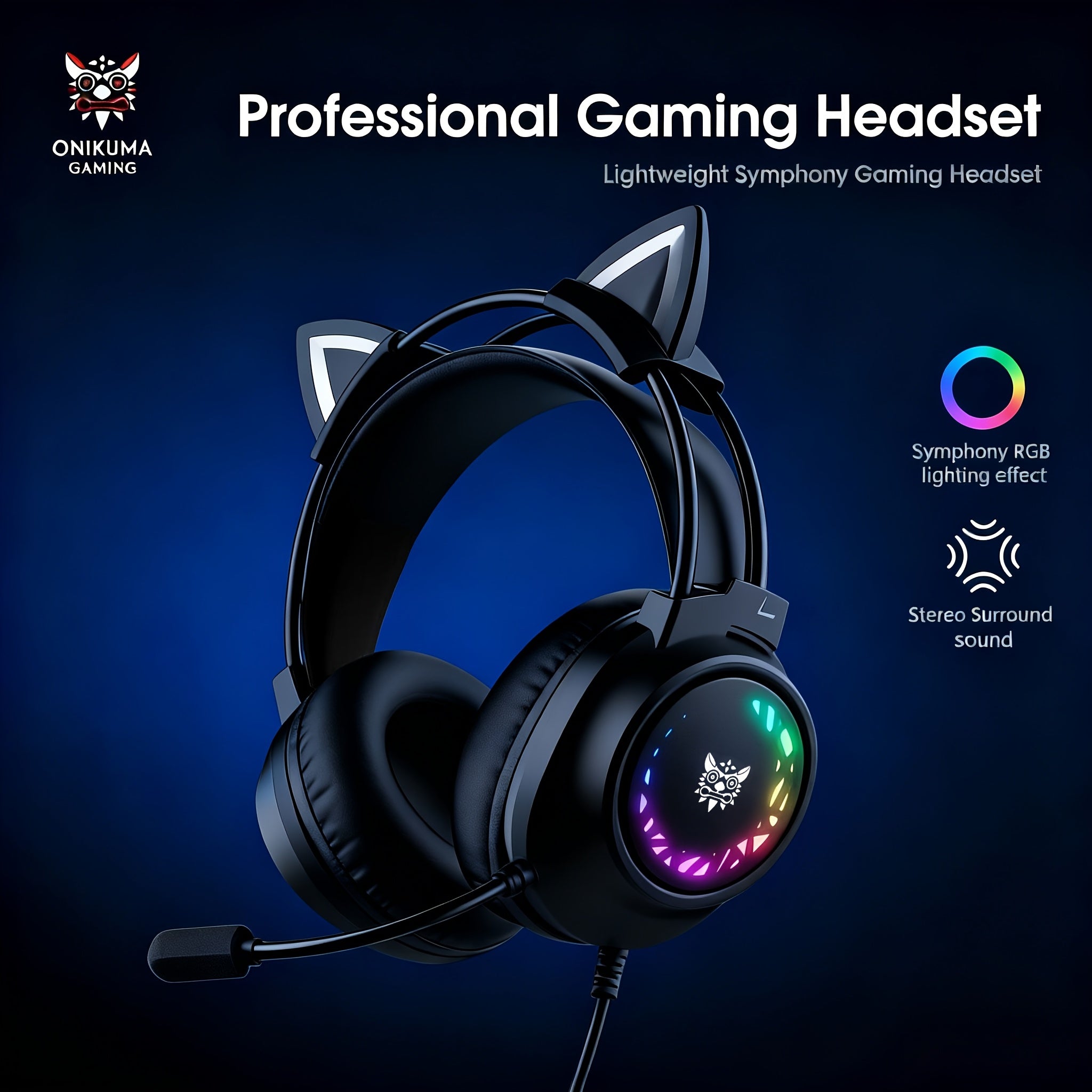 ONIKUMA Cat Ear Gaming Headset - RGB Detachable Ears