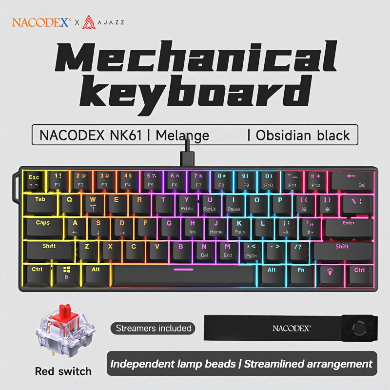 AJAZZ NK61 Mechanical Keyboard - Hot-Swappable Red