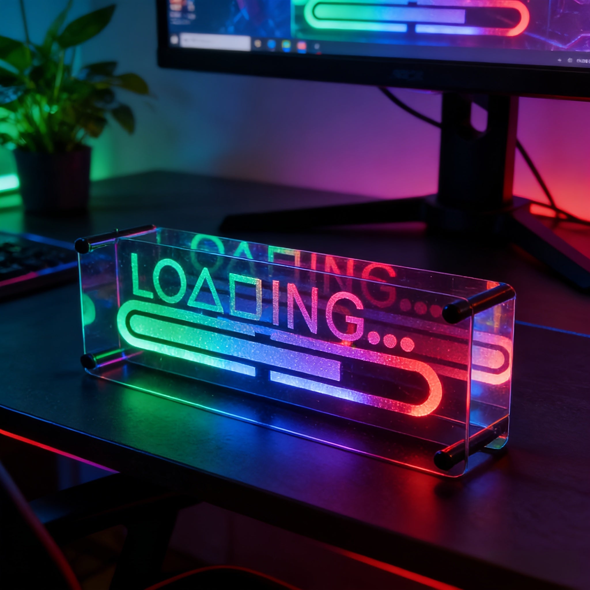 CHARGEMENT - Lampe de bureau de jeu RVB miroir infini 3D