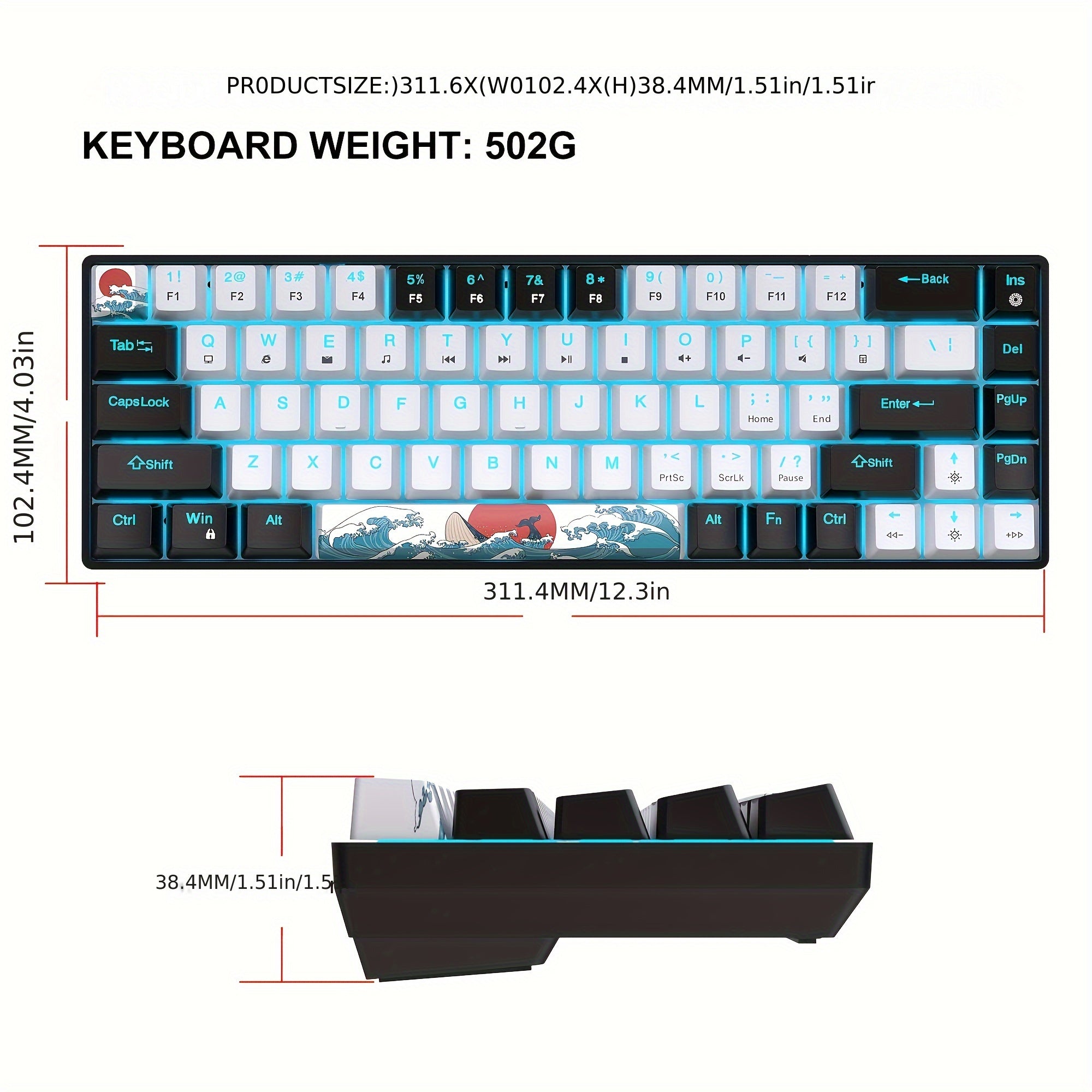 HXSJ Mechanical Gaming Keyboard - 68 Keys Blue Switches