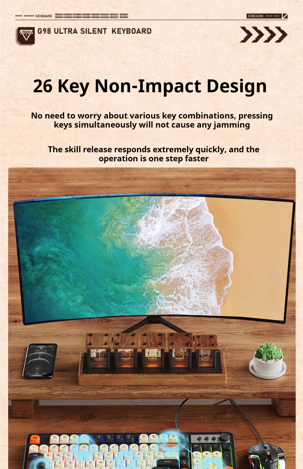 Clavier de jeu EWEADN 98 touches - Rétroéclairage arc-en-ciel