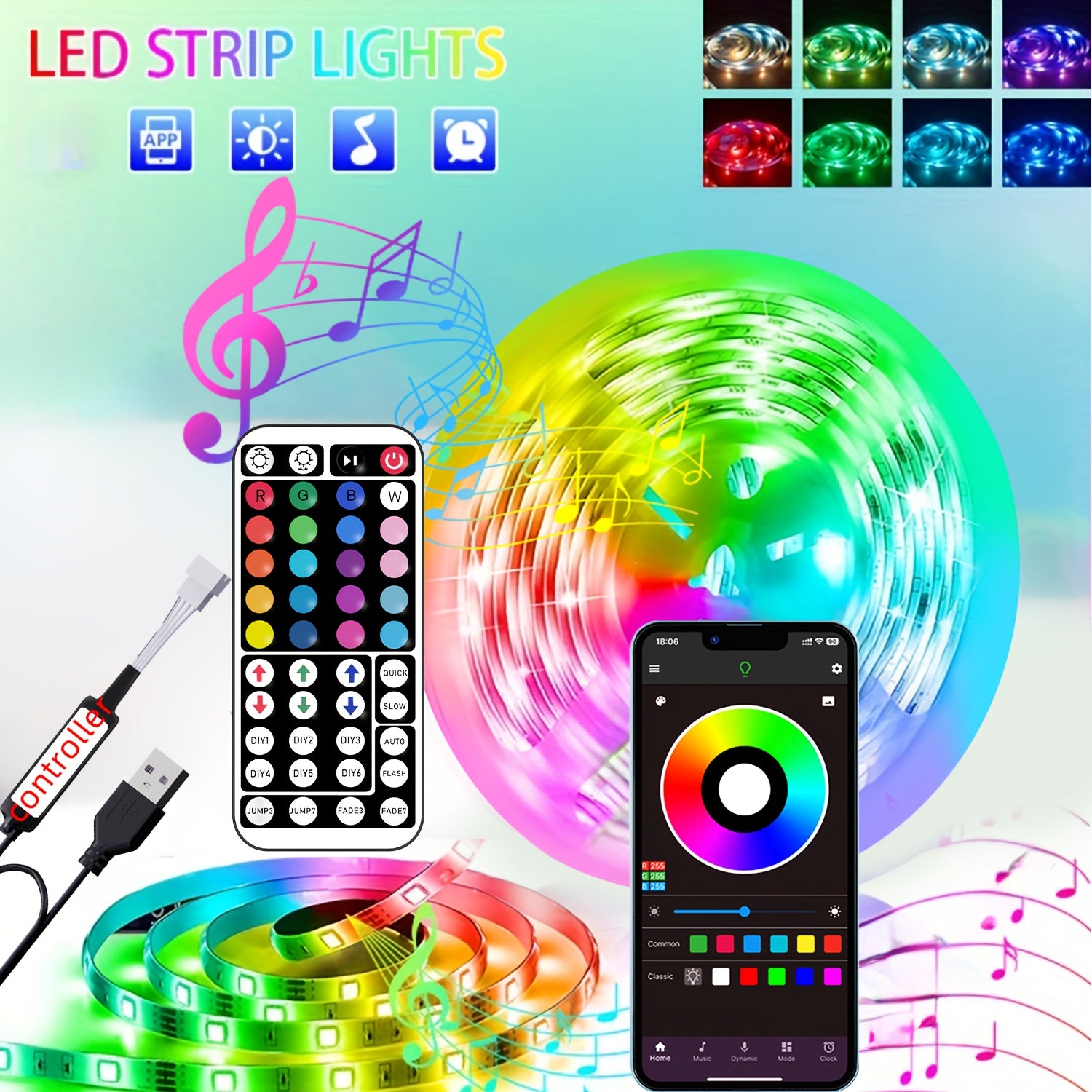 RGB LED Strip Lights - Music Sync App Control