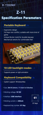 Clavier mécanique E-YOOSO Z11 60 % - Rétroéclairage LED