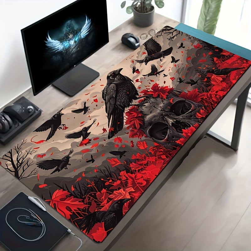 Tapis de souris gaming crâne gothique - Grand tapis de bureau étendu