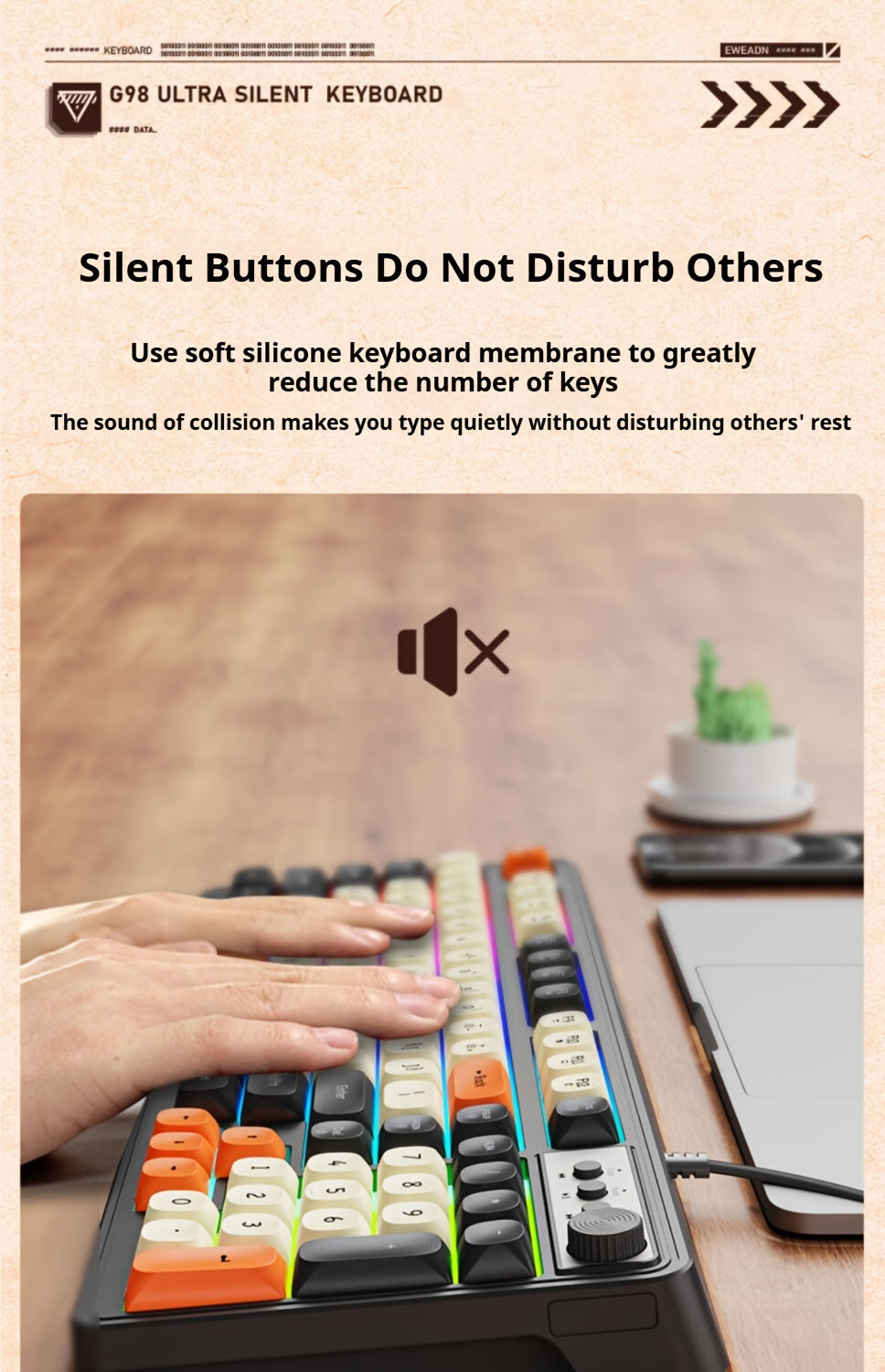 Clavier de jeu EWEADN 98 touches - Rétroéclairage arc-en-ciel