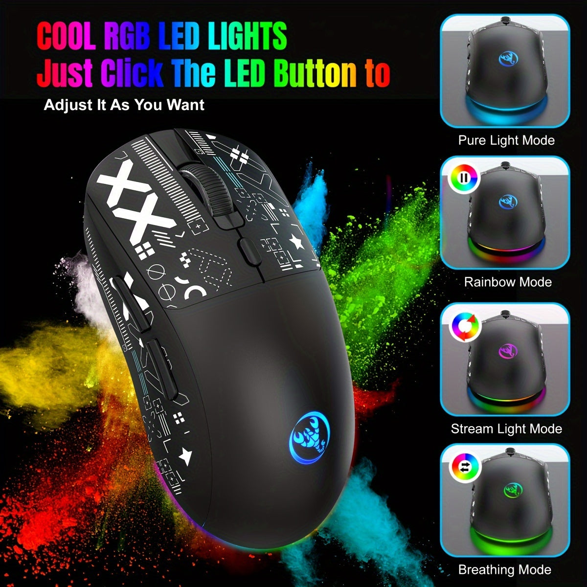 Souris de jeu sans fil RGB HXSJ